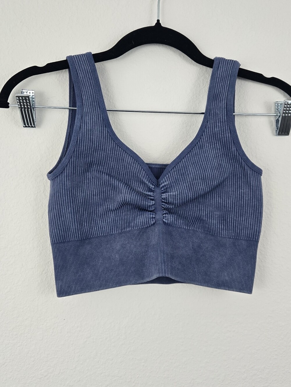 Blue Ribbed OQQ Sports Bra